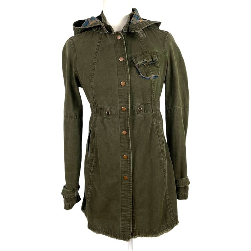 Free People Green Military Utility Jacket Hooded 2